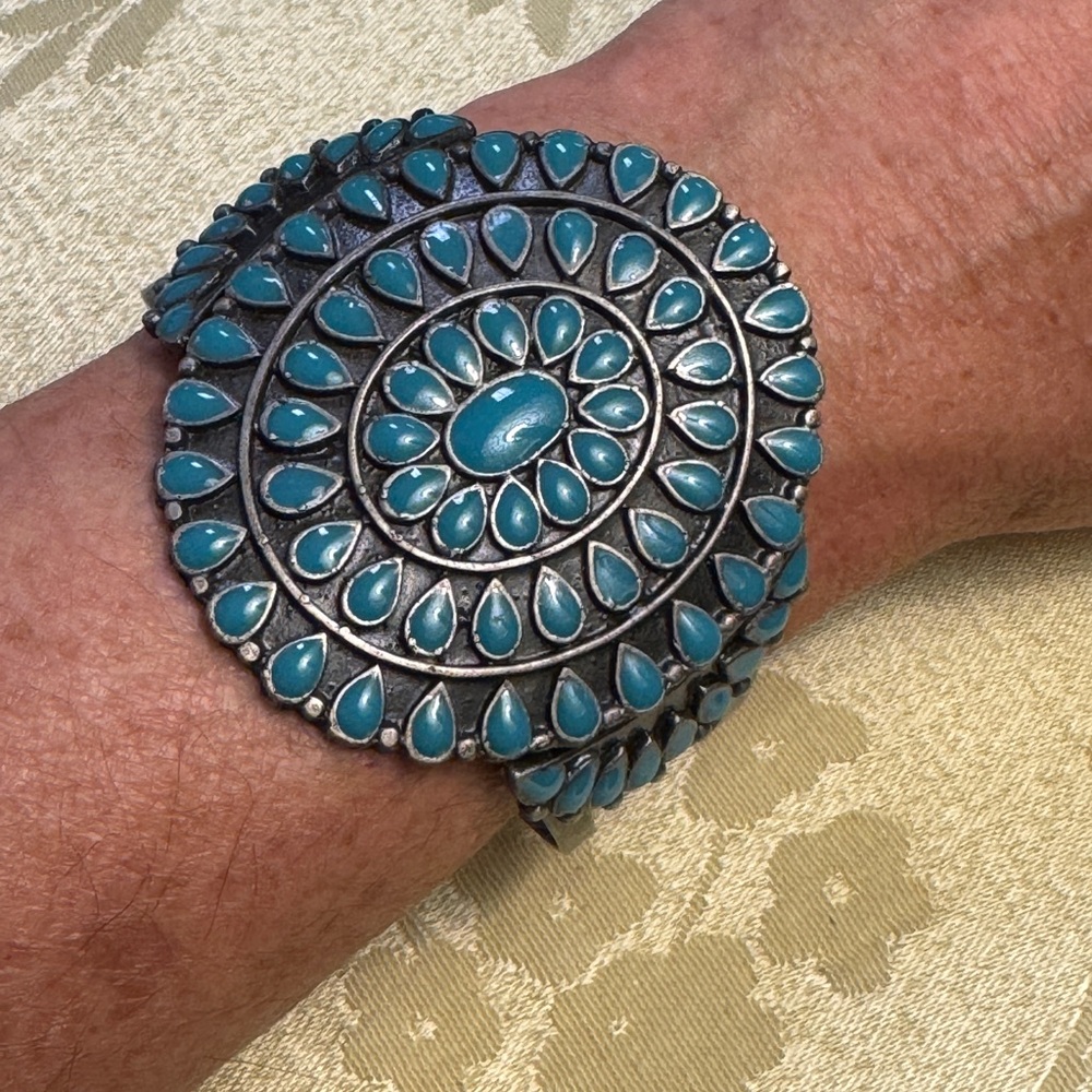 Turquoise Teardrop Concho Cuff Bracelet - Women Jewelry